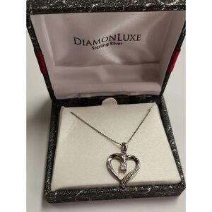 Sterling Silver Heart Pendant with Cz Center Stone And Diamond Accents 925